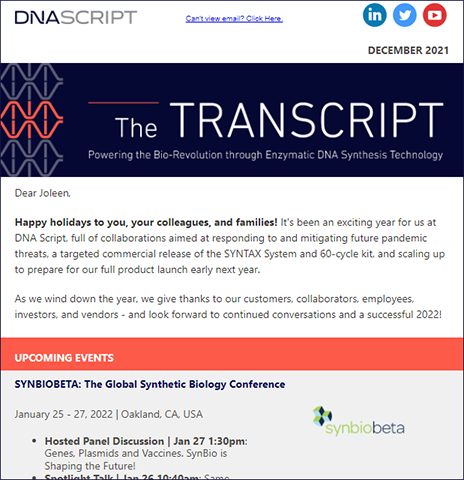 The Transcript, December 2021 | DNA Script