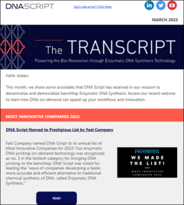 DNA Script - The Transcript, March 2022