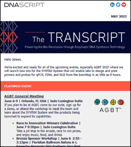 May 2022 DNA Script - The Transcript enewsletter