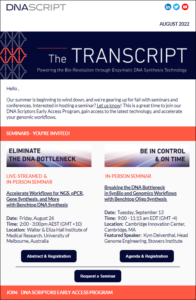 DNA Script, The Transcript eNewsletter - August 2022