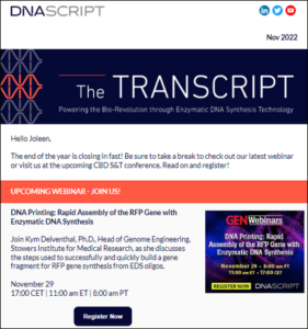 Nov 22 The Transcript eNewsletter