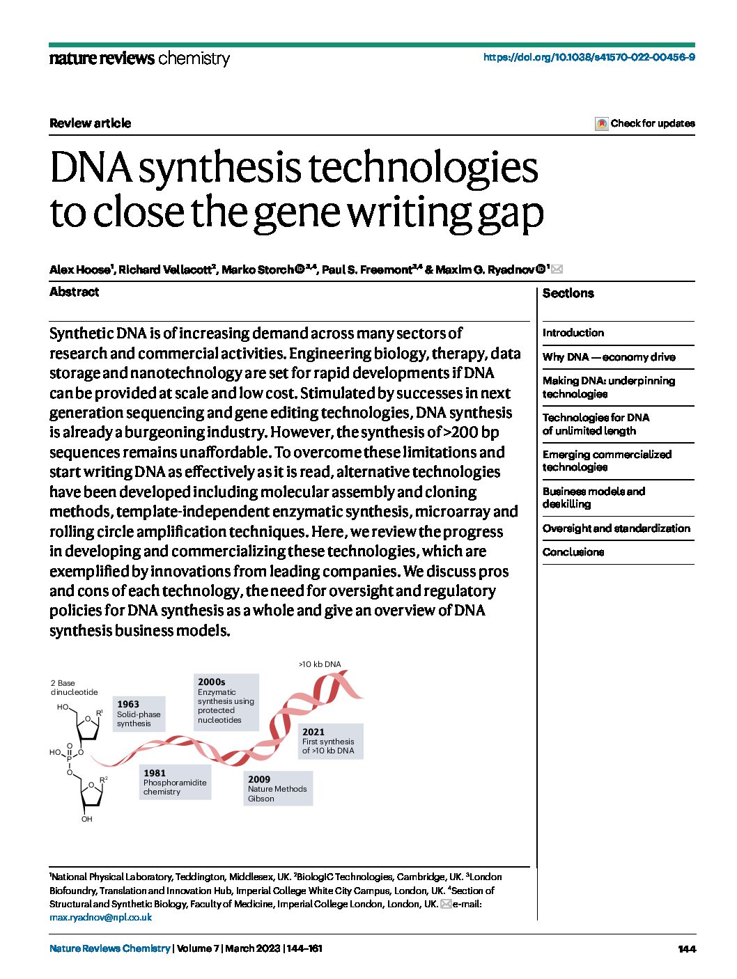 DNA synthesis technologies to close the gene writing gap