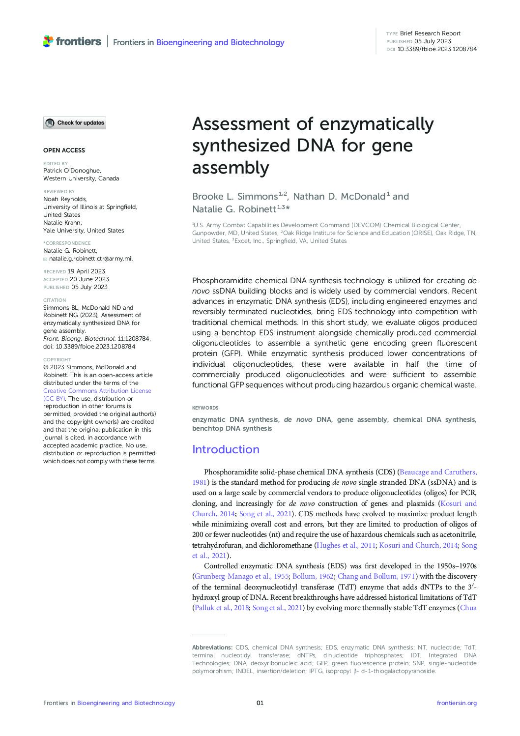 Assessment of enzymatically synthesized DNA for gene assembly